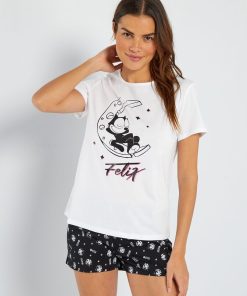 Pyjama short 'Felix le Chat' - 2 pièces - Blanc/noir