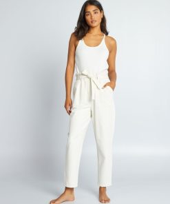 Jean mom avec ceinture - Blanc