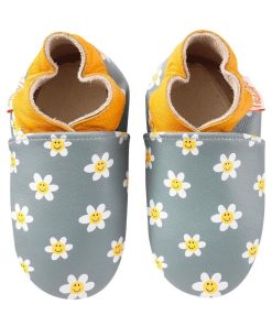 Chaussons cuir souple bébé Colette les pâquerettes - Vert