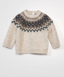 Pull col rond en jacquard - Beige