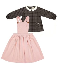 Ensemble  Robe salopette & blouse col Claudine - 'LA FAUTE A VOLTAIRE' - Gris Rose
