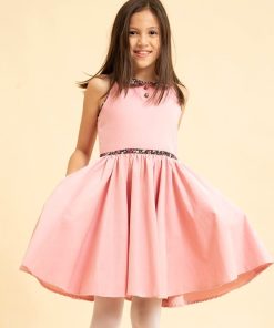 Robe Qui Tourne Fille Velours Rose Col Claudine Liberty HEPBURN - 'LA FAUTE A VOLTAIRE' - Rose clair