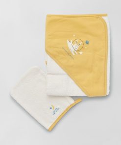 Ensemble cape de bain + gant de toilette - Jaune