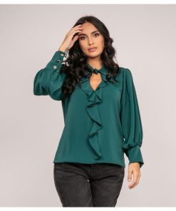 Blouse avec volants OKIER - Vert forêt
