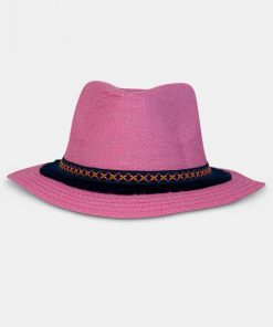 Chapeau fedora effet paille Kebello - Rose fushia