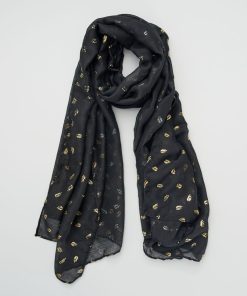 Foulard en voile imprimé feuillage - Noir