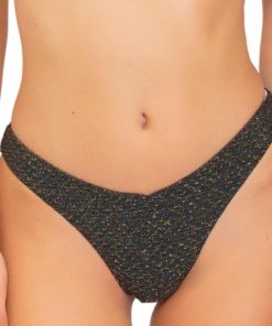 Bas de bikini échancré pailleté Shine - Noir