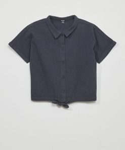 Chemisier en maille gaufrée - Bleu