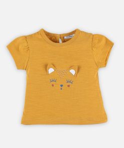 T-shirt manches courtes avec chat - Jaune