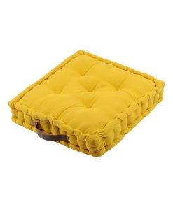 Coussin de sol 45x45 cm Duo moutarde taupe coton - Jaune