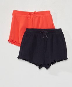 Lot de 2 shorts côtelé à bord ondulé - rouge/bleu