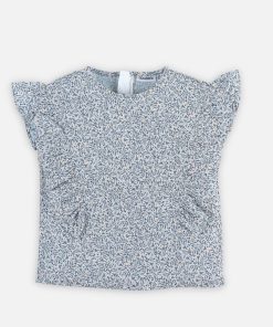 Blouse imprimé feuri - Bleu