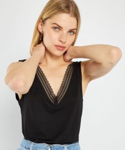 Débardeur stretch avec dentelle - noir