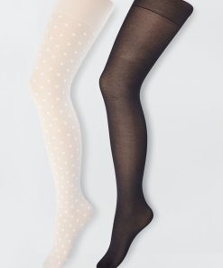 Lot de 2 collants maille fantaisie - Blanc/Noir