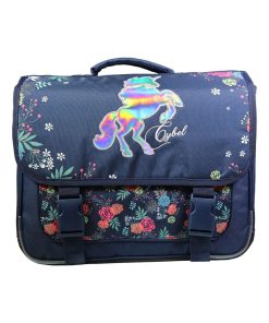 BAGTROTTER Cartable 38 cm Cybel Cheval Licorne Bleu Fleurs - Bleu