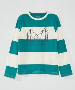 Tee-shirt en jersey à manches longues - Vert/blanc