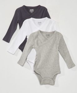 Lot de 3 bodies en maille côtelée - 3 pièces - Blanc/bleu