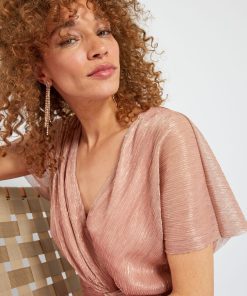 Top court en maille plissée - Rose