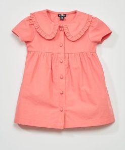 Robe en popeline à col claudine - rose