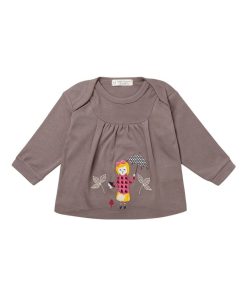 T-Shirt Bébé Fille Bio Brodé - Marron