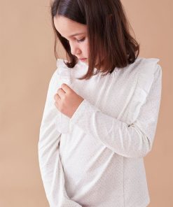 T-shirt en coton à pois et volants, - Blanc
