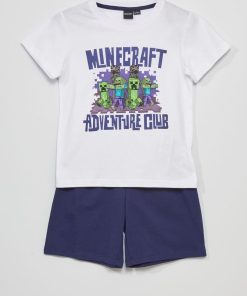 Ensemble pyjama 'Minecraft' - 2 pièces - Blanc/bleu