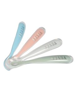 Lot de 4 cuillères en silicone 1er âge bleu, rose et gris - Bleu