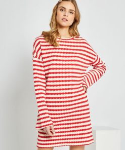 Robe pull en maille tricot - Rouge