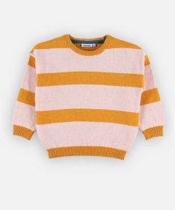 Pull rayé en tricot, fraise/rose clair - Orange