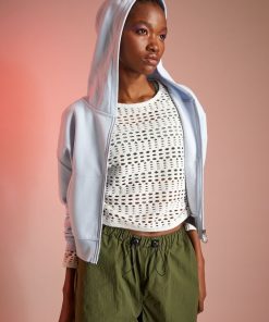 Sweat à capuche crop top - bleu gris