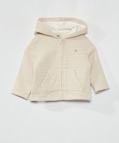 Sweat zippé à capuche avec imprimé - Blanc à rayures