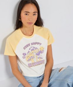 Tee-shirt imprimé manches raglan - Jaune