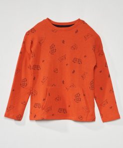 T-shirt nid d'abeille avec imprimé - Orange