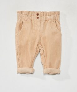 Pantalon paperbag en velours côtelé - Beige