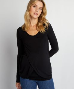 Tee-shirt d'allaitement croisé devant - noir