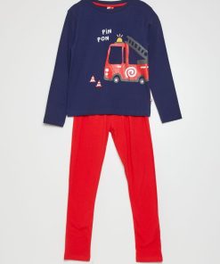 Pyjama long 'pompiers' - 2 pièces - Bleu