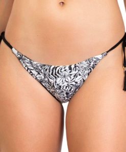 Bas de maillot brésilien pompons imprimé jungle Madrenatura - Noir