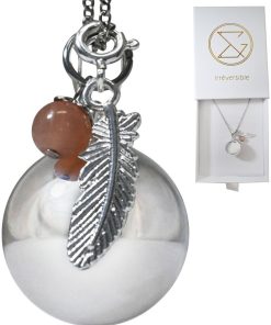EXCLU WEB Bola de Grossesse SHANA - Pierre du soleil et pendentif plume indienne - Orange