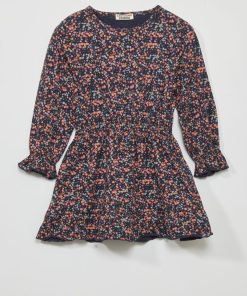 Robe manches longues fleurie - Bleu