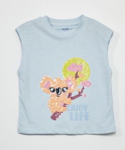 T-shirt en jersey avec sequins - Bleu