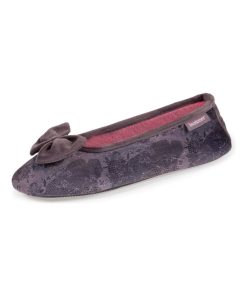 Chaussons Ballerines Femme Dentelle - Gris