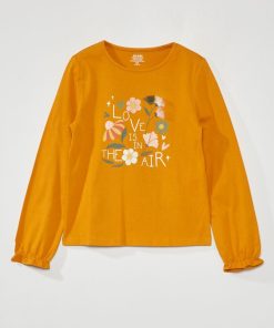 Tee-shirt imprimé et manches ballon - Jaune