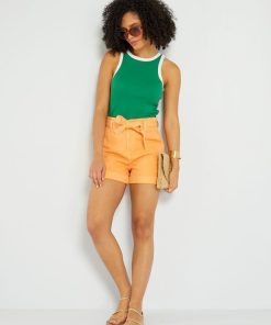 Short en jean paperbag - Orange