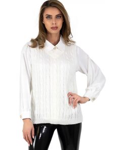 Pull sans manches en tricot torsadé Kebello - Blanc Blanc