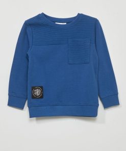 Sweat en molleton avec empiècement côtelé - bleu