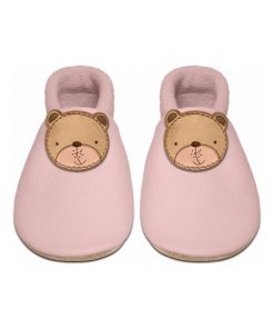 Chaussons bébé en cuir souple, OURSON - Rose