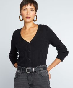 Gilet en maille côtelée - noir