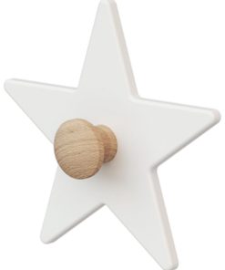 AT4 - Patère Étoile ESSENTIEL Blanc et Hêtre Brut - Marron clair