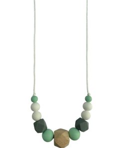 Collier d'allaitement ou de portage silicone et bois 'Mint & grey' - Vert d'eau