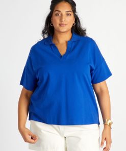 Polo en piquée de coton - Bleu